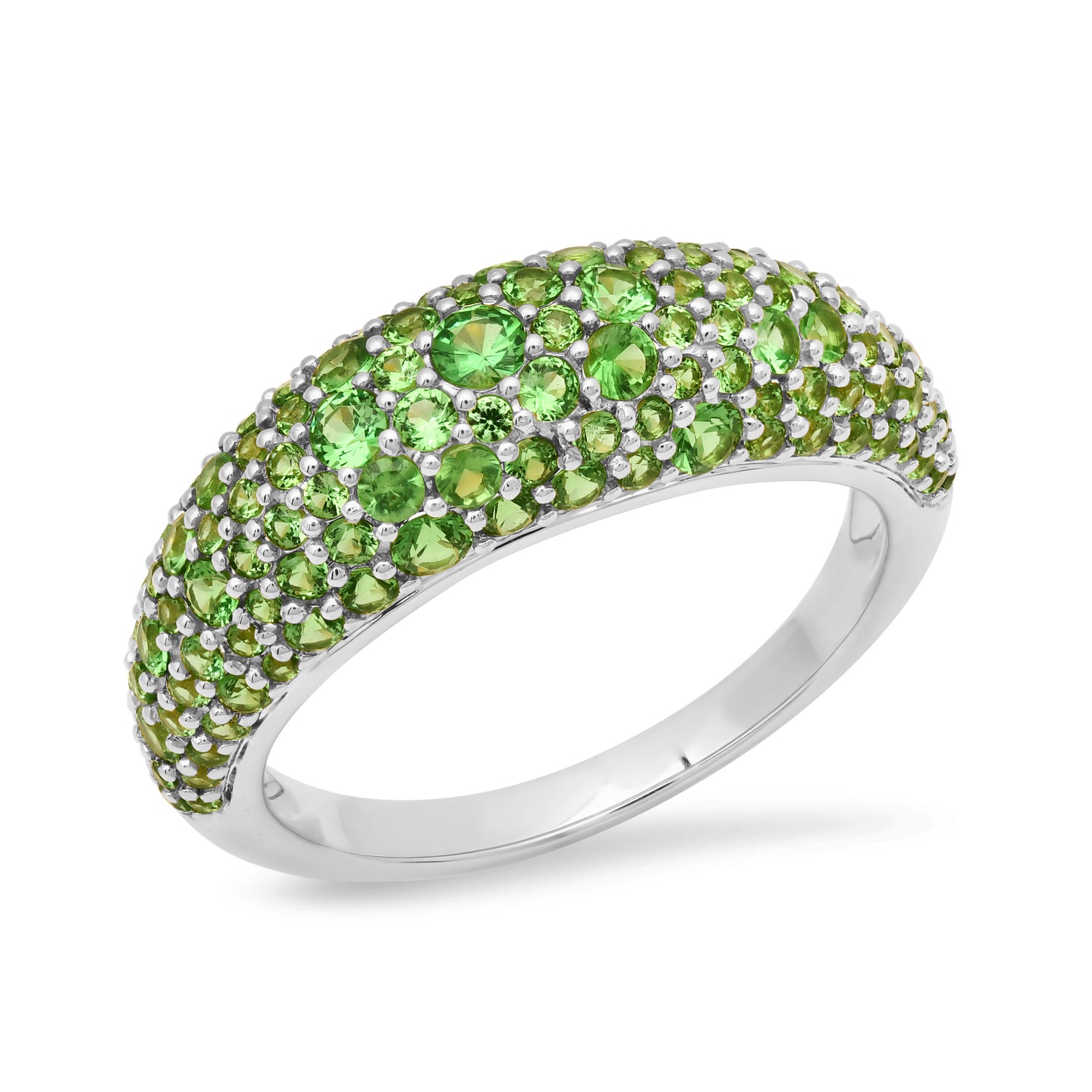 14k White Gold Tsavorite Crescent Domed Ring